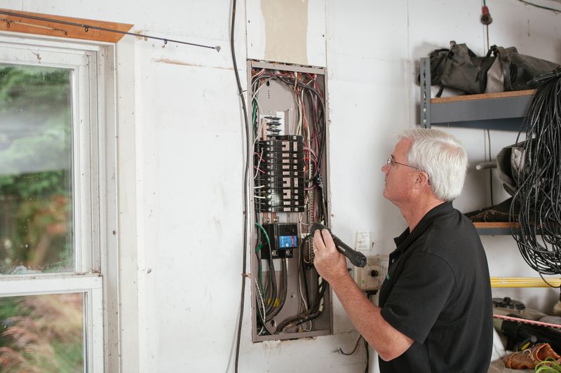 Electrician inspecting a residential electrical panel